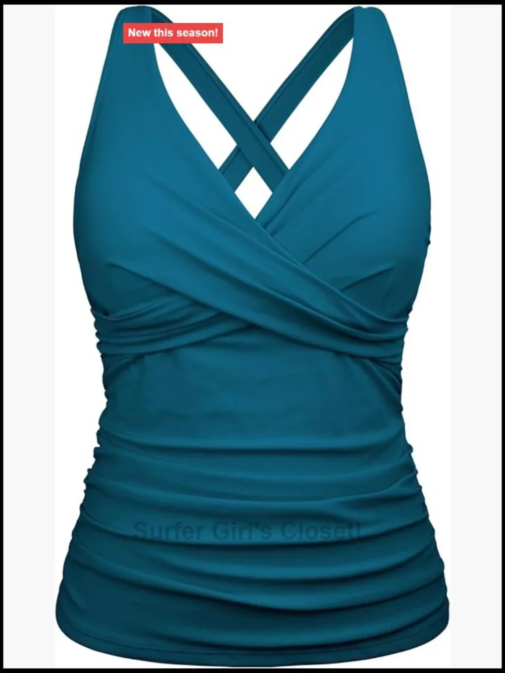 Women's Underwire Tankini Top Ruched Tummy Control V-Neck Criss Cross Back